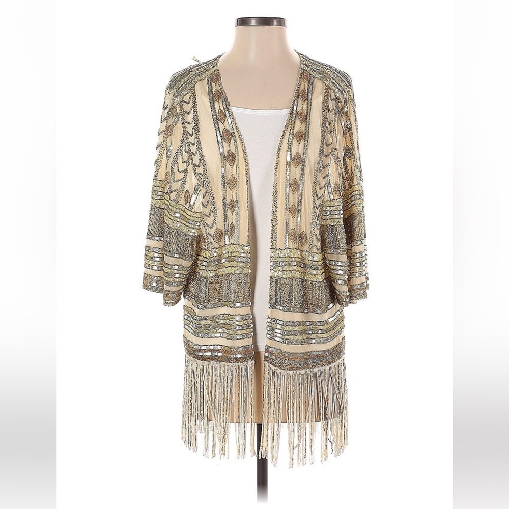 Bendito Pie Anthropologie Beaded Fringe Kimono Size S